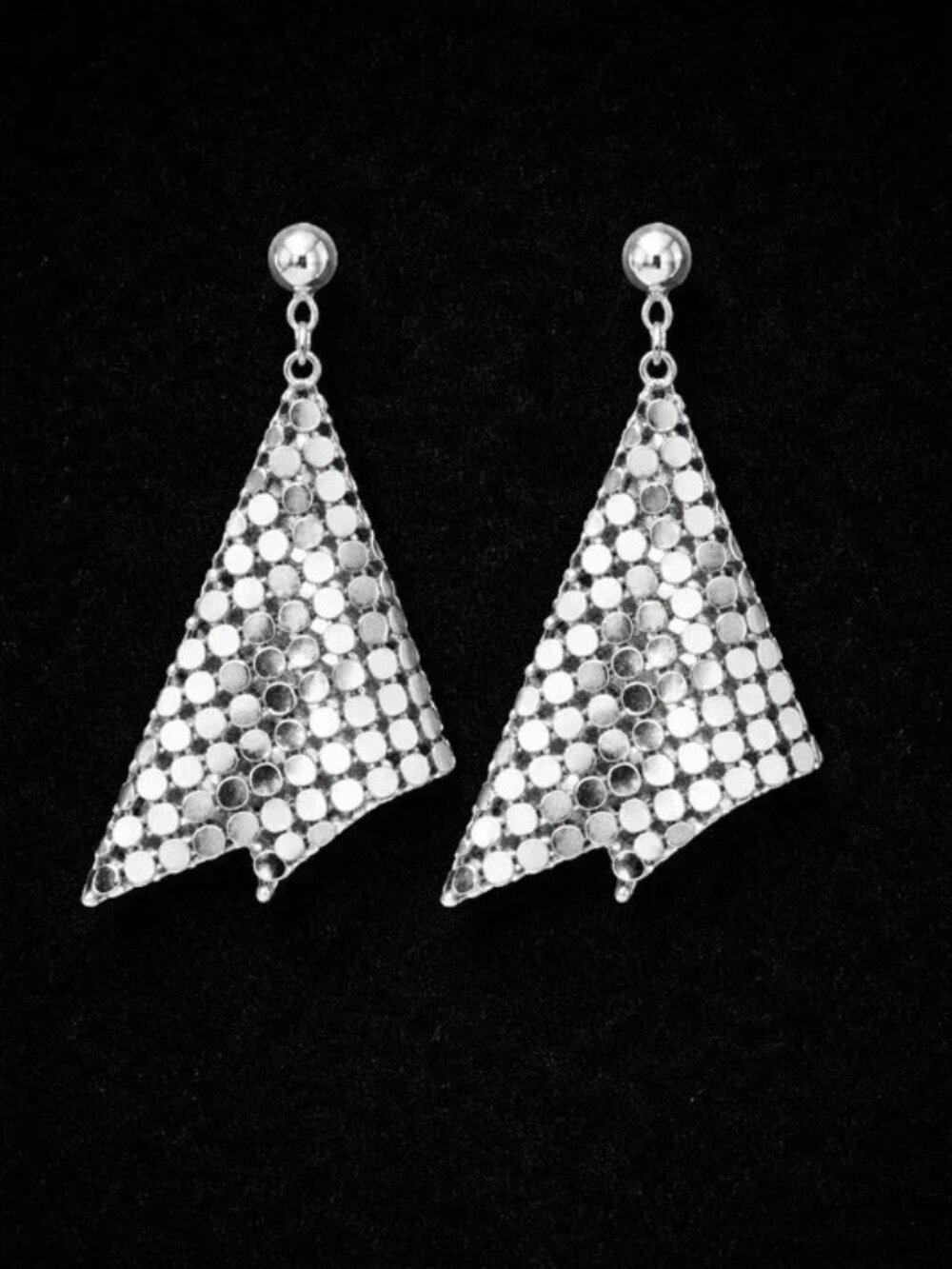 Talbots Silver Mesh Statement Earrings – Triangle Drop Dangle